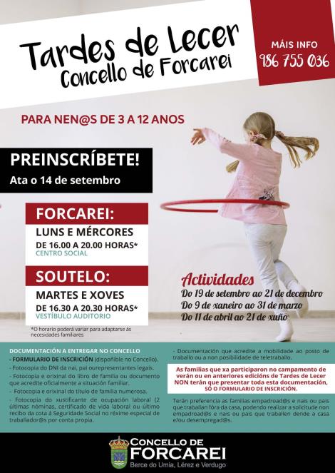 TARDES DE LECER 2022-2023. ABERTO O PRAZO DE INSCRICIÓN ATA O 12 DE SETEMBRO